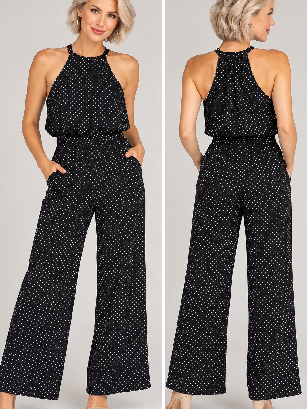 Polka Dot Black Halter Maxi Dress Size S